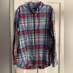 RALPH LAUREN Oxford Plaid Long Sleeve Button Up Shirt Mens XL Red Blue Green
